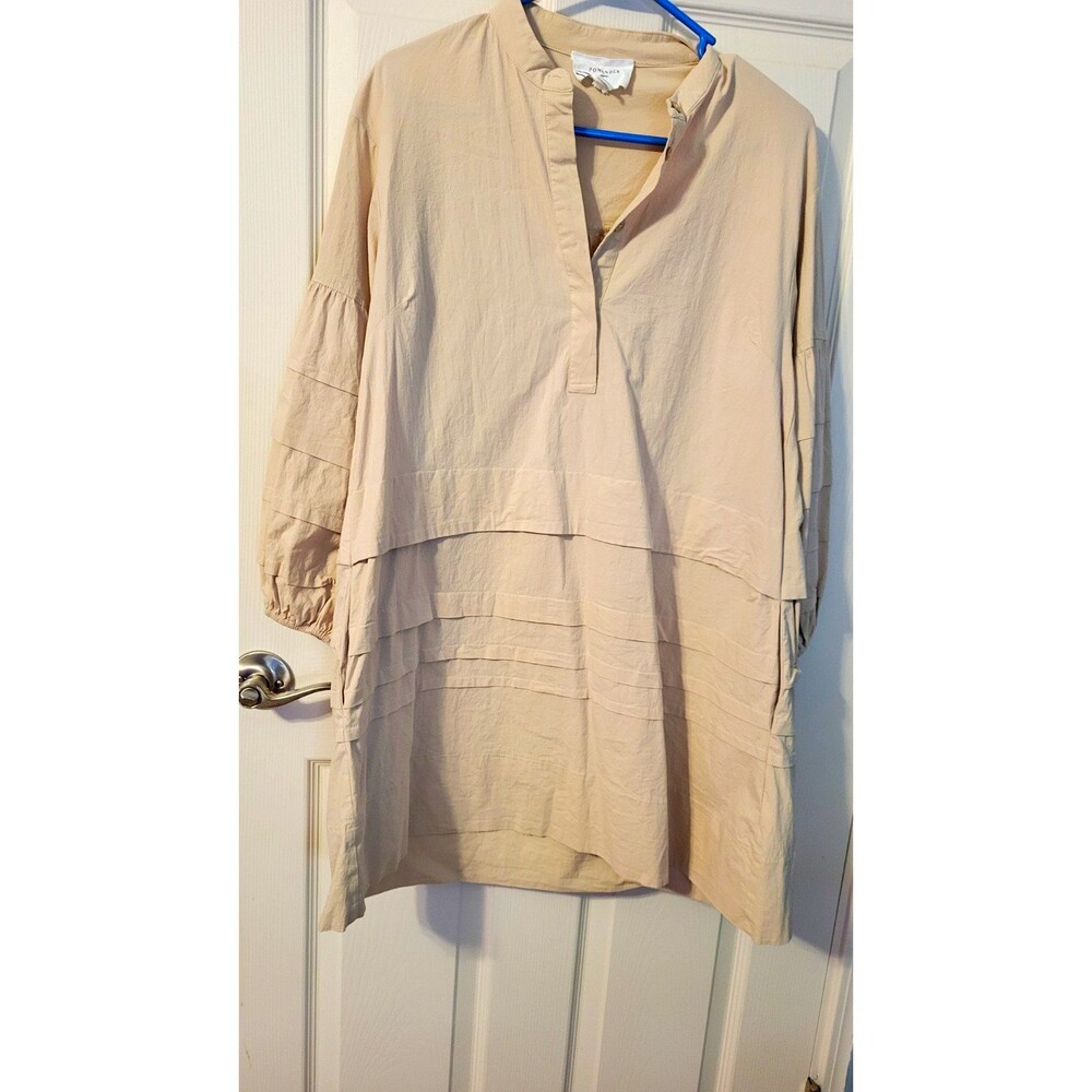 Pomander Place Tuckernuck Tiered Puff Sleeve Mini Dress Tan Beige Size M Y22657T
